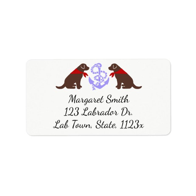 Chocolate Labrador Sitta-kontur Nautical Adressetikett (Framsidan)