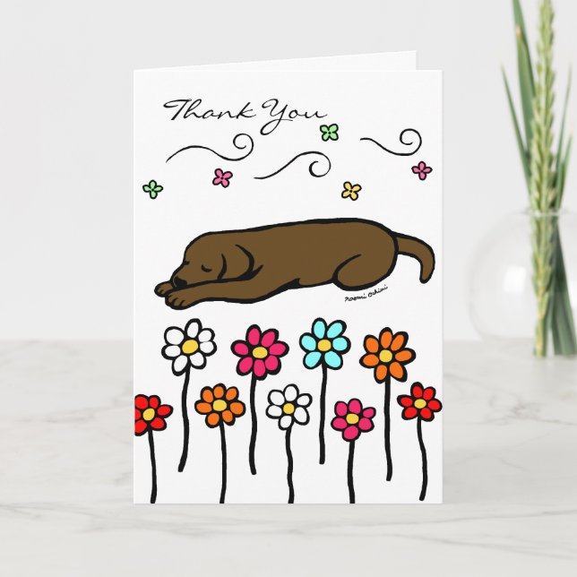 Chocolate Labrador Sleeping in the Garden Tack Kort (Framsida)