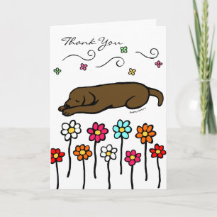 Chocolate Labrador Sleeping in the Garden Tack Kort