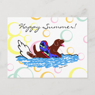 Chocolate Labrador Swimming Vykort