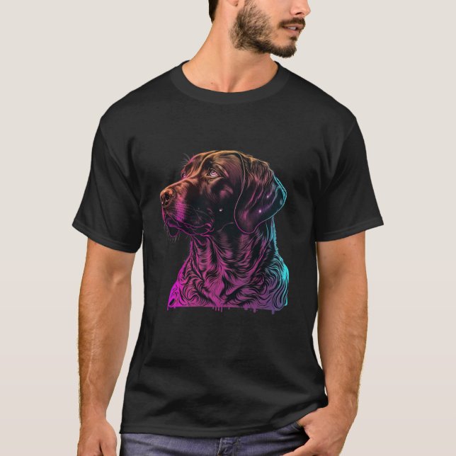 Chocolate Labrador Synthwave 80s Retrowave Aesthet T Shirt (Framsida)
