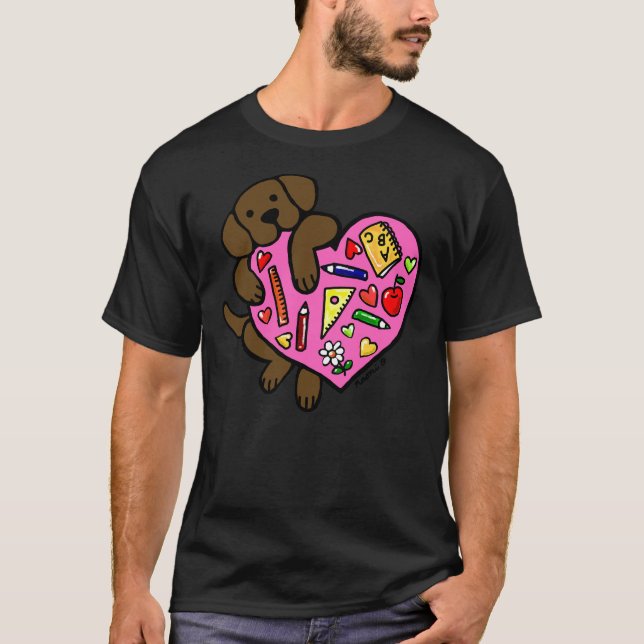 Chocolate Labrador Teacher S Heart T Shirt (Framsida)