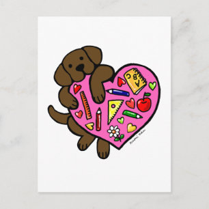 Chocolate Labrador & Teacher's Heart Tecknad Vykort