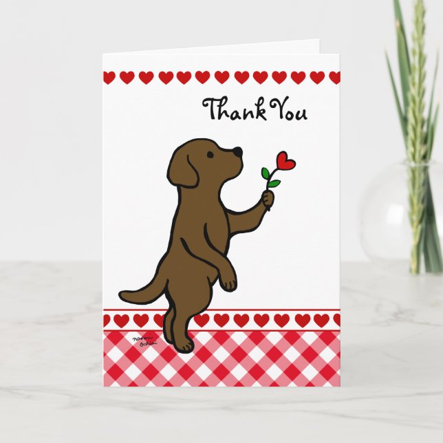 Chocolate Labrador Tiny Heart Flower Tecknad Tack Kort (Framsida)