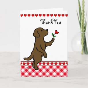 Chocolate Labrador Tiny Heart Flower Tecknad Tack Kort