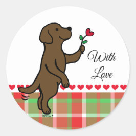 Chocolate Labrador Tiny Heart Flower Valentine Runt Klistermärke