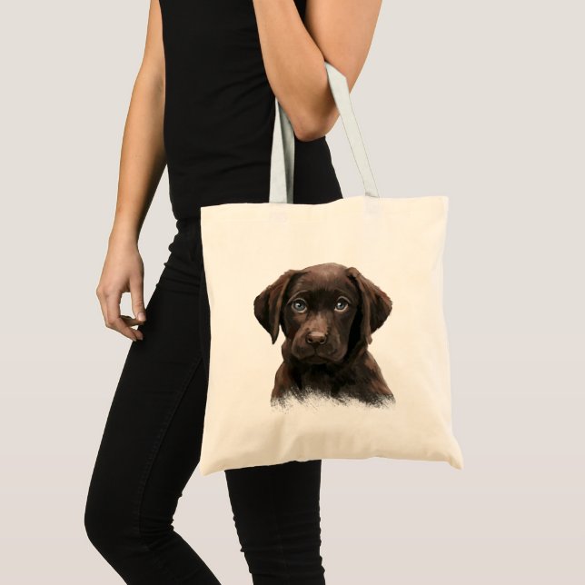 Chocolate Labrador Tote Bag Tygkasse (Framsida (produkt))