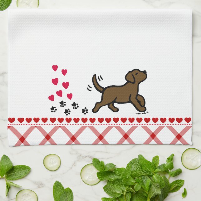 Chocolate Labrador Trotting Kitchen Towel Kökshandduk (Vikta)