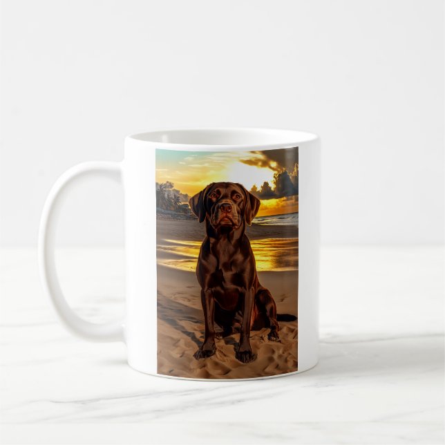 Chocolate Labrador vid Sunset Kaffemugg (Vänster)