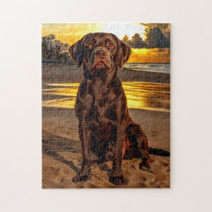 Chocolate Labrador vid Sunset Pussel