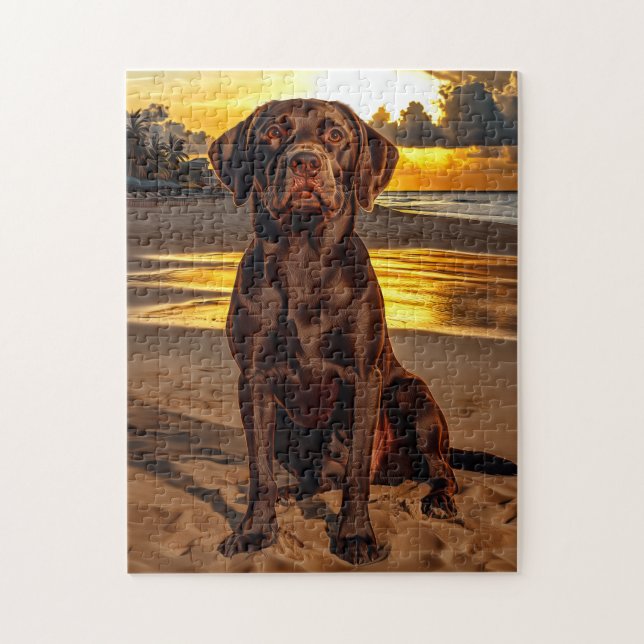 Chocolate Labrador vid Sunset Pussel (Vertikal)