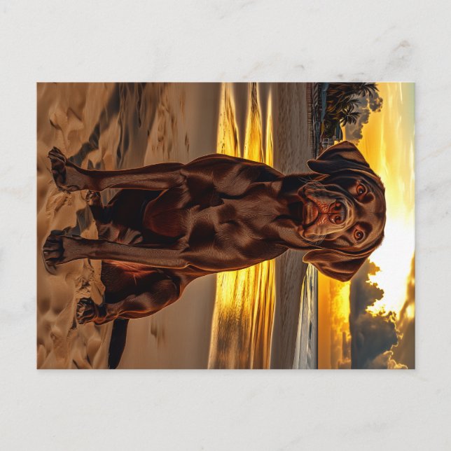 Chocolate Labrador vid Sunset Vykort (Framsida)