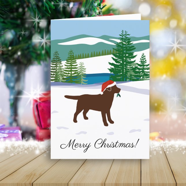 Chocolate Labrador - Vintervy för jul Helgkort (Chocolate Labrador Winter View Design Christmas Cards for Labrador Owners.  Dog Silhouette Design.)
