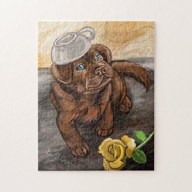 Chocolate Latte Labrador Valp Art Pussel (Vertikal)