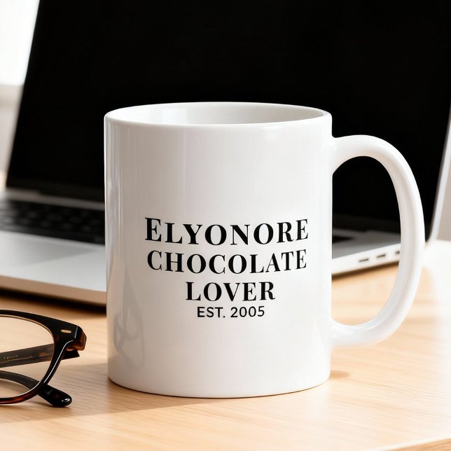 Chocolate Lover Black Script Personalized Name Est Kaffemugg (Skapare uppladdad)