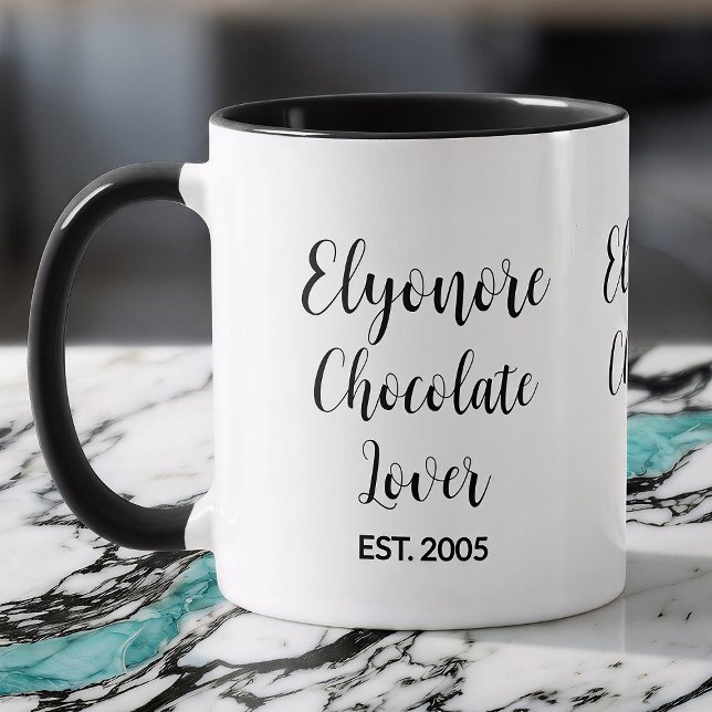 Chocolate Lover Black Script Personalized Name Est Mugg (Skapare uppladdad)