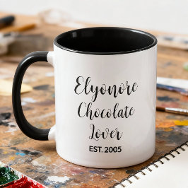 Chocolate Lover Black Script Personalized Name Est Mugg