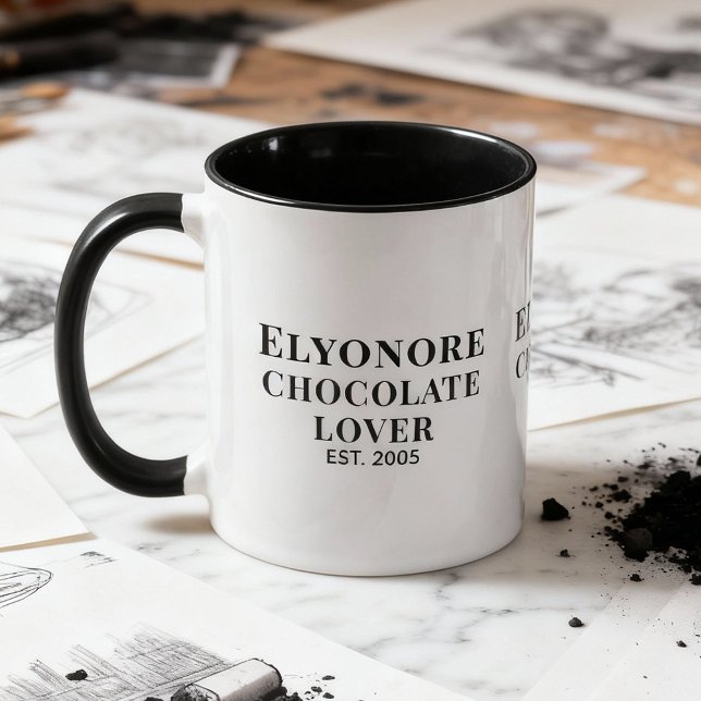 Chocolate Lover Black Script Personalized Name Est Mugg (Skapare uppladdad)