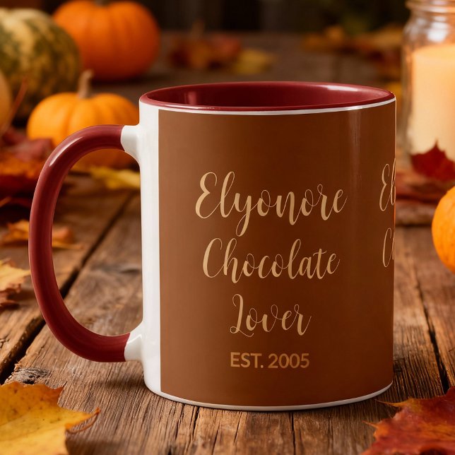 Chocolate Lover Cream Script Personalized Name Est Mugg (Skapare uppladdad)