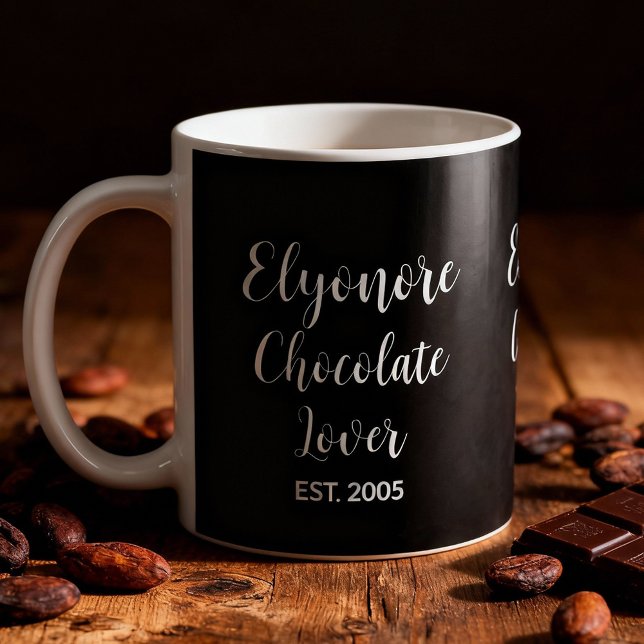 Chocolate Lover White Script Personalized Name Est Kaffemugg (Skapare uppladdad)