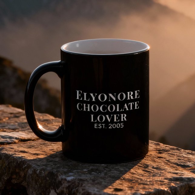 Chocolate Lover White Script Personalized Name Est Kaffemugg (Skapare uppladdad)