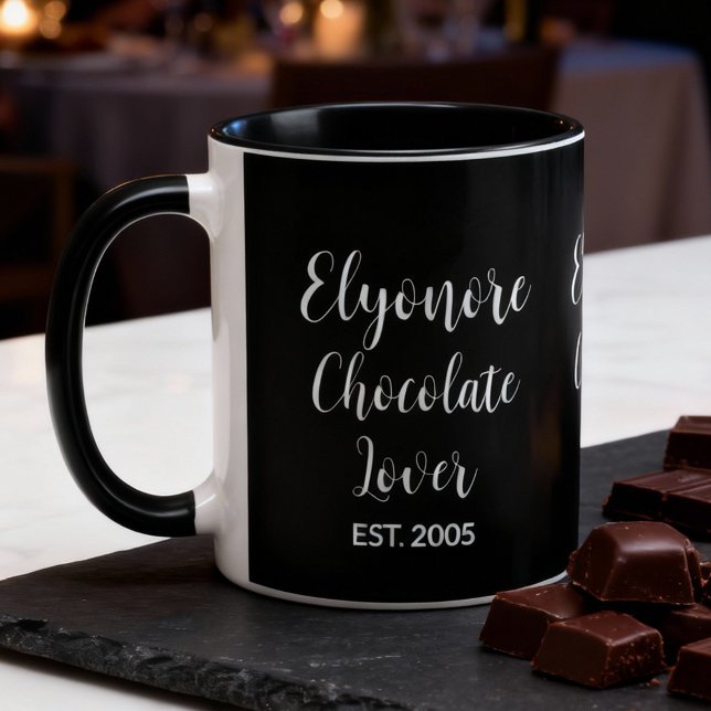 Chocolate Lover White Script Personalized Name Est Mugg (Skapare uppladdad)
