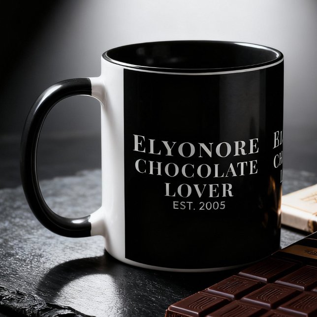Chocolate Lover White Script Personalized Name Est Mugg (Skapare uppladdad)