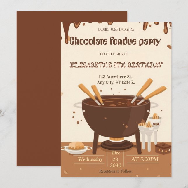 Chocolate Lovers Fondue Party Invitation Inbjudningar (Fram/baksida)