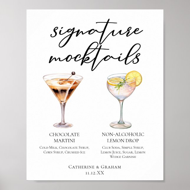 Chocolate Martini Lemon Drop Dessert Mocktail Menu Poster (Framsidan)