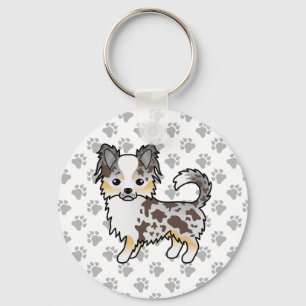 Chocolate Merle Long Jacka Chihuahua Hund & Tass Nyckelring