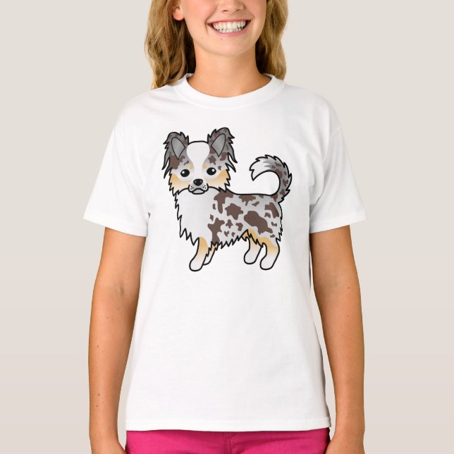 Chocolate Merle Long Jacka Chihuahua Tecknad hund T Shirt (Framsida)