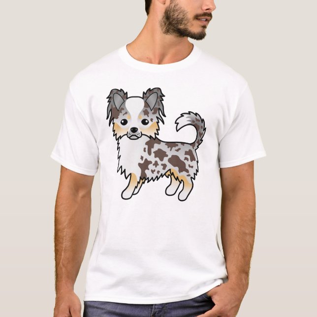 Chocolate Merle Long Jacka Chihuahua Tecknad hund T Shirt (Framsida)