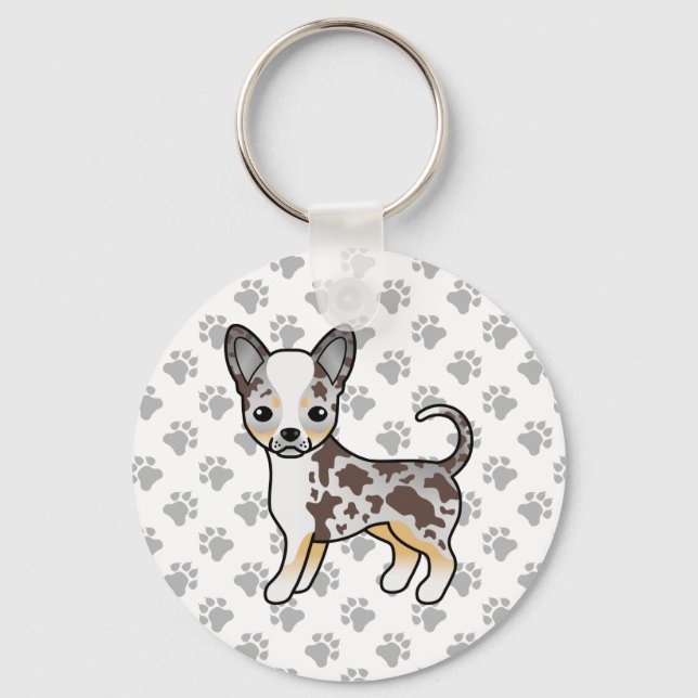 Chocolate Merle Smooth Jackar Chihuahua Hund & Tas Nyckelring (Framsida)