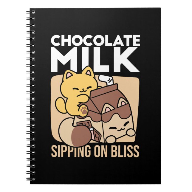 Chocolate Milk Sipping on Bliss – Kawaii Cat Food  Anteckningsbok (Framsidan)