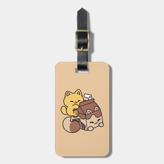 Chocolate Milk Sipping on Bliss – Kawaii Cat Food  Bagagebricka (Vertikal Framsida)