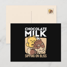 Chocolate Milk Sipping on Bliss – Kawaii Cat Food  Helg Vykort
