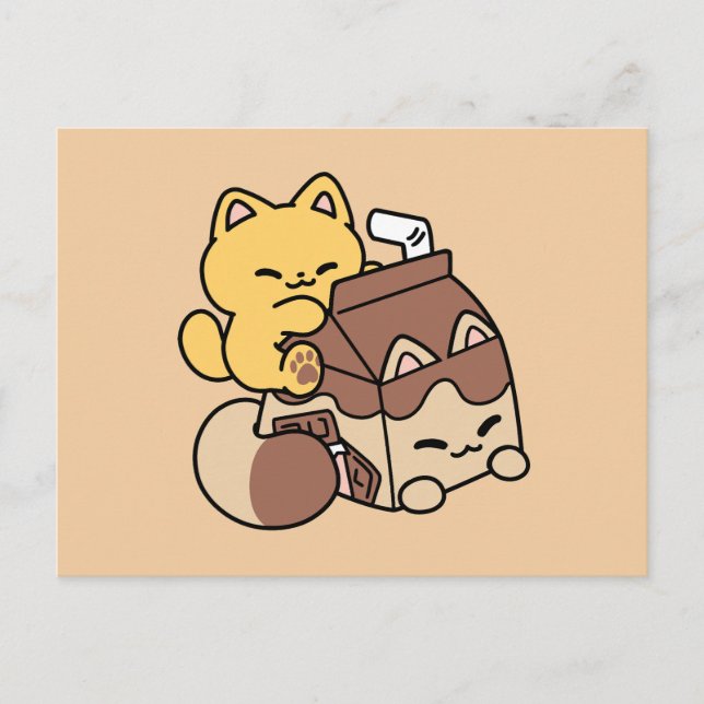 Chocolate Milk Sipping on Bliss – Kawaii Cat Food  Helg Vykort (Framsida)