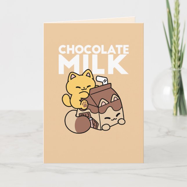Chocolate Milk Sipping on Bliss – Kawaii Cat Food  Helgkort (Framsida)
