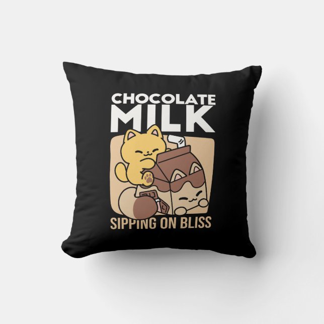 Chocolate Milk Sipping on Bliss – Kawaii Cat Food  Kudde (Framsida)