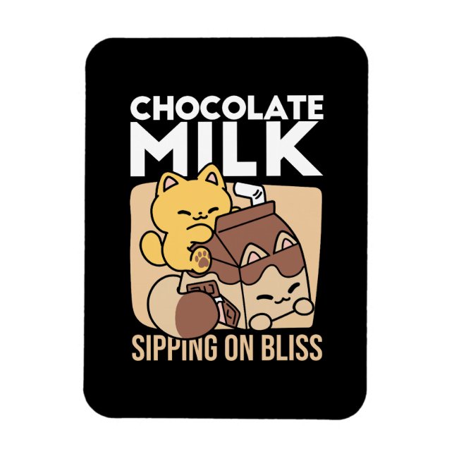 Chocolate Milk Sipping on Bliss – Kawaii Cat Food  Magnet (Vertikal)