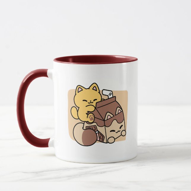 Chocolate Milk Sipping on Bliss – Kawaii Cat Food  Mugg (Vänster)