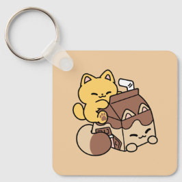 Chocolate Milk Sipping on Bliss – Kawaii Cat Food  Nyckelring
