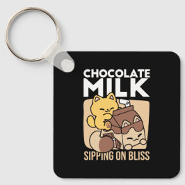 Chocolate Milk Sipping on Bliss – Kawaii Cat Food  Nyckelring
