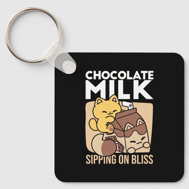 Chocolate Milk Sipping on Bliss – Kawaii Cat Food  Nyckelring (Framsida)