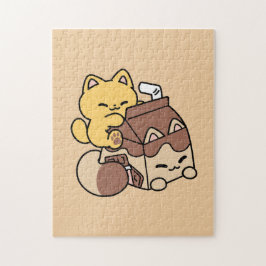 Chocolate Milk Sipping on Bliss – Kawaii Cat Food  Pussel