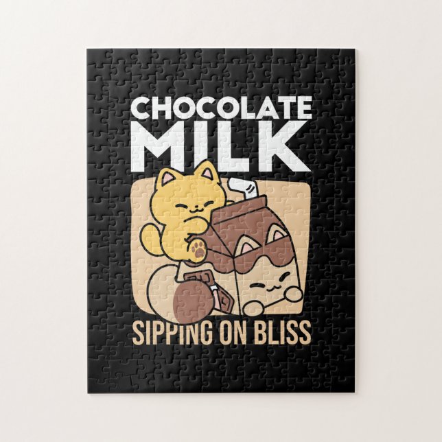 Chocolate Milk Sipping on Bliss – Kawaii Cat Food  Pussel (Vertikal)