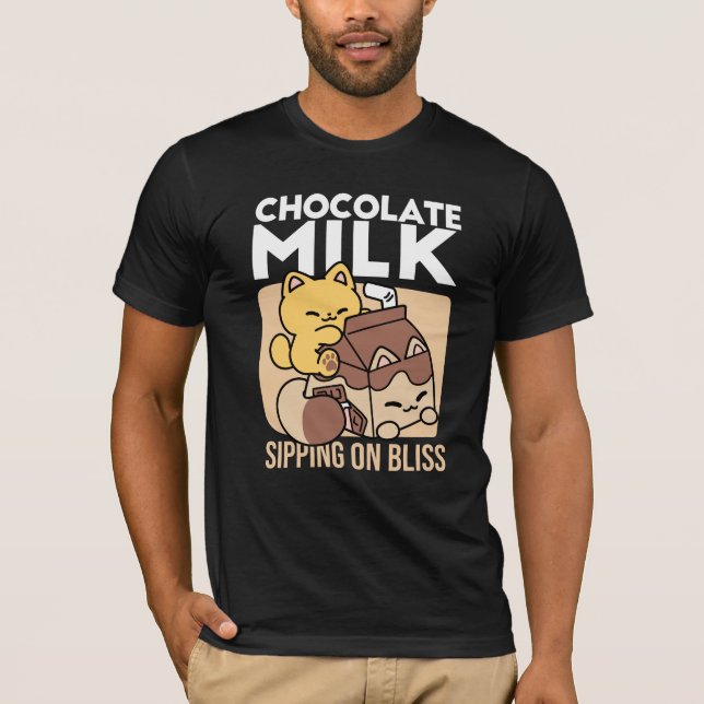 Chocolate Milk Sipping on Bliss – Kawaii Cat Food  T Shirt (Framsida)