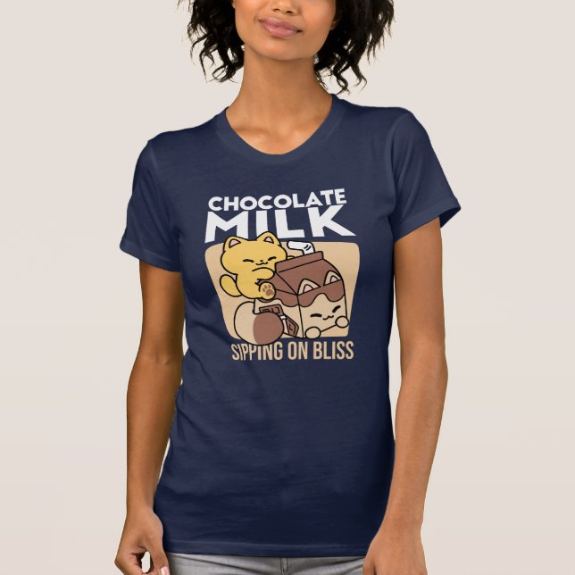 Chocolate Milk Sipping on Bliss – Kawaii Cat Food  T Shirt (Framsida)
