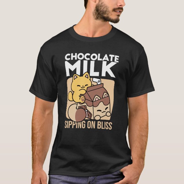 Chocolate Milk Sipping on Bliss – Kawaii Cat Food  T Shirt (Framsida)