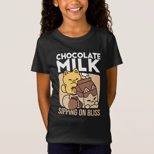 Chocolate Milk Sipping on Bliss – Kawaii Cat Food  T Shirt (Framsida)